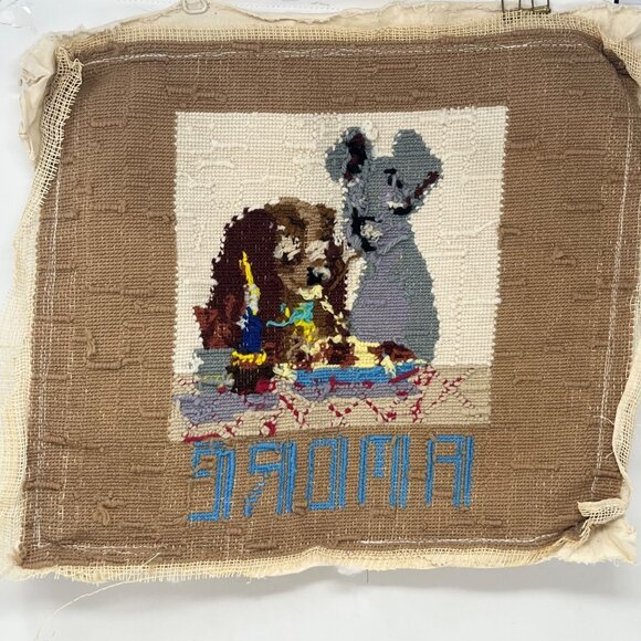 Needlepoint Square Lady & The Tramp Amore Completed  15.75" x 16.5"  Vintage - Picture 4 of 5